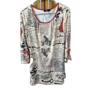 Lily by Firmiana Women Ivory Casual Dress L Pullover 3/4 Slit Sleeve Stretch